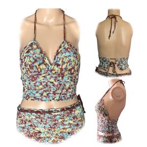 OOAK Tie Dye Crochet Crop Top Handmade Adjustable One Size fits S-L